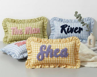 Personalized Punch Needle Ruffle Pillow - Boho Nursery Decor - Name Pillow