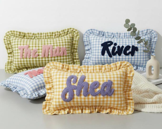 Personalized Punch Needle Ruffle Pillow - Boho Nursery Decor - Name Pillow