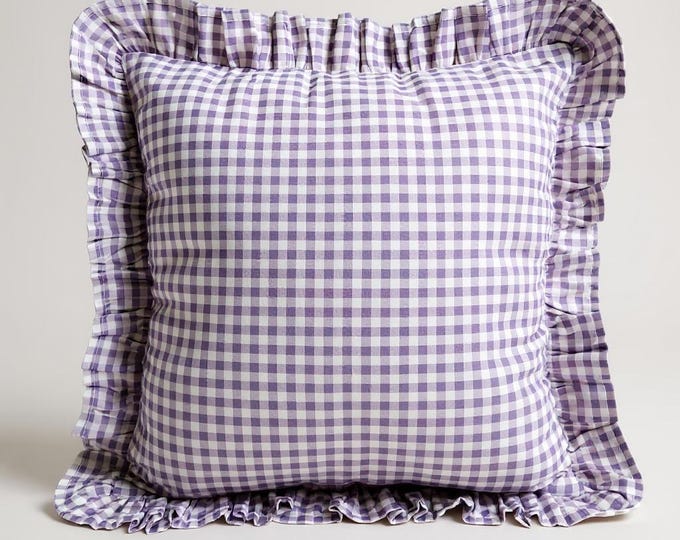 Bohemian Frill Linen Gingham Pillow Cover - Gingham Pillow - Ruffle Pillow Cover - Color Options With Frill Edges - Hello Mello Store