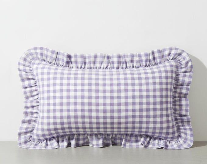 Gingham Pillow Cover - Ruffled Gingham Cushion - Cottagecore Farmhouse Decor - Multiple Color Options