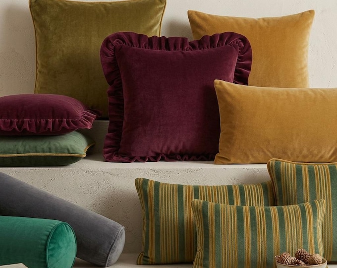 Velvet Ruffled Pillow Covers - Coquette Style Home Decor - Cottagecore Accent Pillow