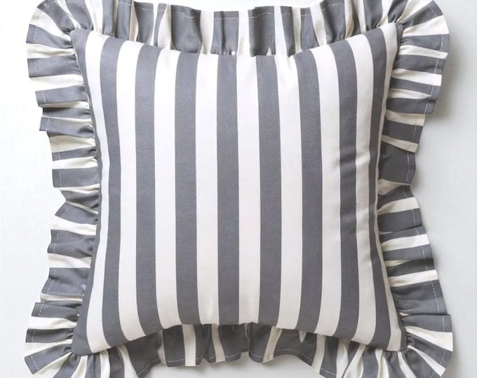 Striped Ruffle Pillow Cover - Ruffle Pillow Cover - Outdoor Pillow - indoor Pillow - Hello Mello Store