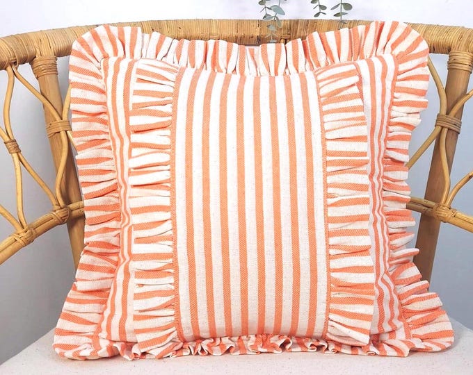 Bohemian Frill Linen Striped Pillow Cover - Different Color Options With Frill Edges - Hello Mello Store