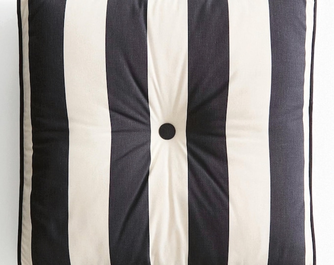 Striped Linen Floor Cushion – Coastal Beach House Seat Pad - Boho Chic Lounge Pillow