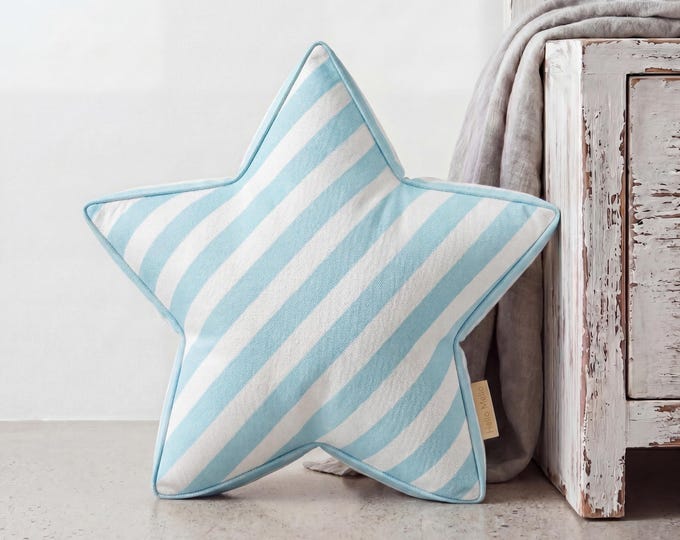 Star Shaped Striped Pillow – Nursery, Kids Room Decor, Outdoor Cushion