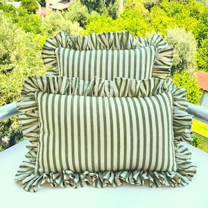 Bohemian Linen Striped Pillow Cover - Ruffle Frill Edges