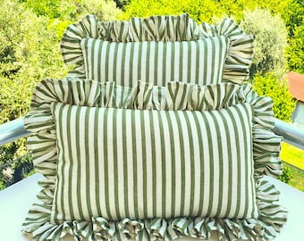 Bohemian Frill Linen Striped Pillow Cover - Different Color Options With Frill Edges - Hello Mello Store