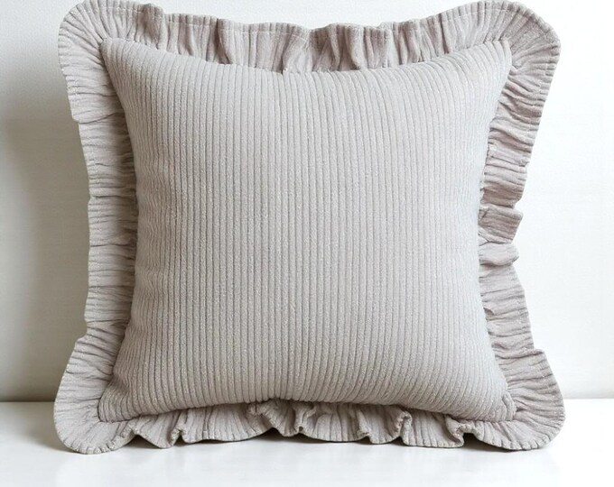 Corduroy Ruffle Cushion Cover - Velvet Frill Pillow Cover - Home and Garden Decor - Multicolor Option