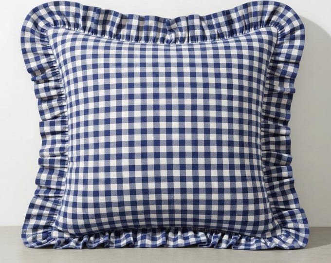 Gingham Pillow Cover - Ruffled Gingham Cushion - Cottagecore Farmhouse Decor - Multiple Color Options