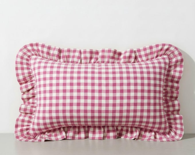 Gingham Pillow Cover - Ruffled Gingham Cushion - Cottagecore Farmhouse Decor - Multiple Color Options