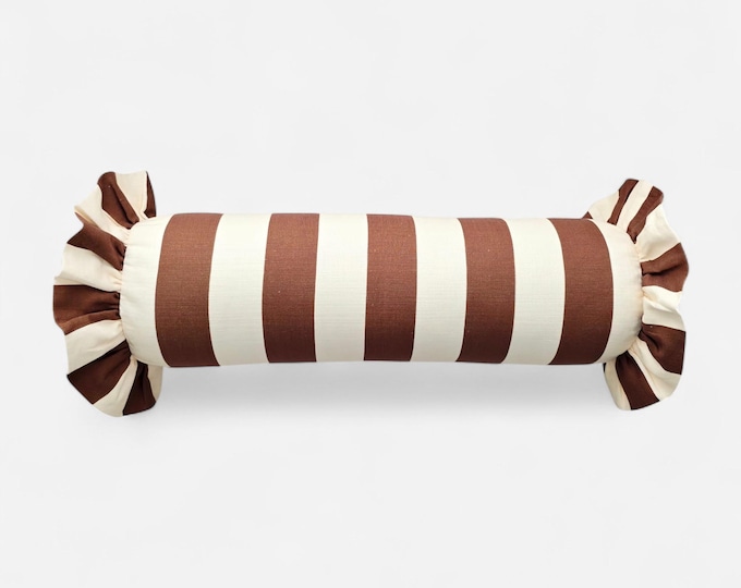 Striped Bolster Pillow Cover with Ruffles - Colorful Handmade Decorative Cushion - Candy Style Decor