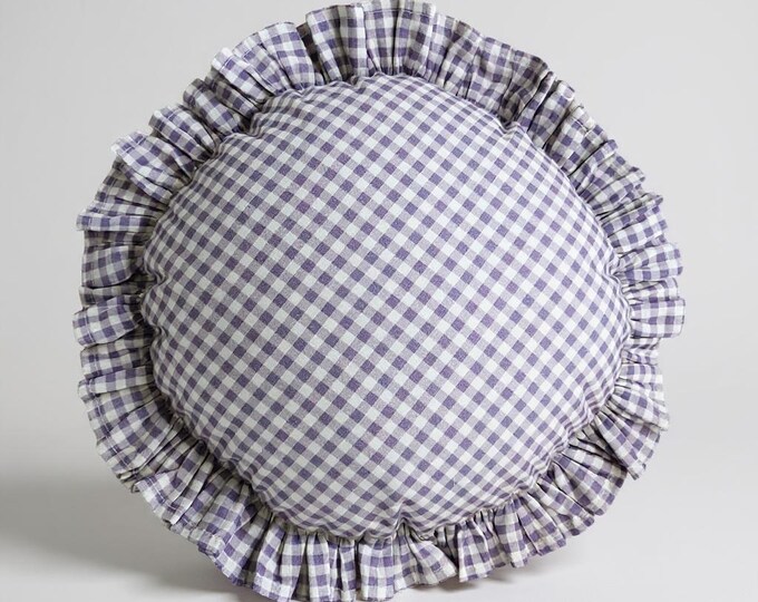 Frill Linen Gingham Pillow Cover - Circle Pillow - Different Color Options With Frill Edges - Hello Mello Store