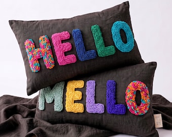 Personalized Punch Needle Cushion – Boho Nursery Name Pillow – Custom Initial Decor - Unique Baby Room - Handmade Cushion - Nursery Gift