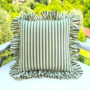 Bohemian Linen Striped Pillow Cover with Frill Edges