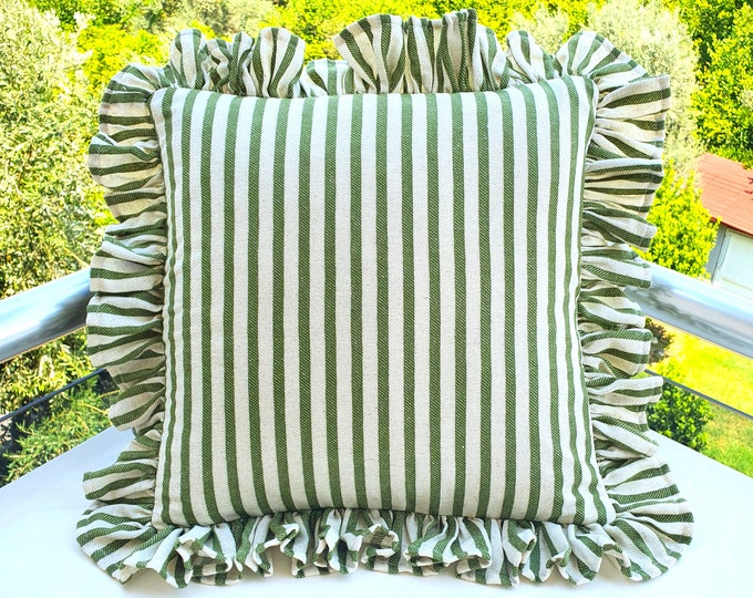 Bohemian Frill Linen Striped Pillow Cover - Different Color Options With Frill Edges - Hello Mello Store