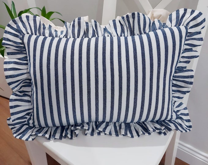 Bohemian Frill Linen Striped Pillow Cover - Different Color Options With Frill Edges - Hello Mello Store