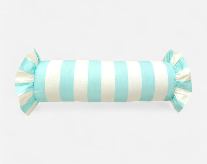 Striped Bolster Pillow Cover with Ruffles - Colorful Handmade Decorative Cushion - Candy Style Decor