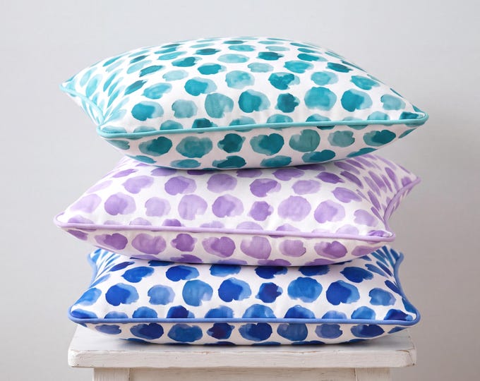 Handmade Watercolor Dot Pillow Cover – Colorful Boho Accent Pillow - Piped Edge