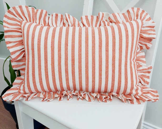 Bohemian Frill Linen Striped Pillow Cover - Different Color Options With Frill Edges - Hello Mello Store