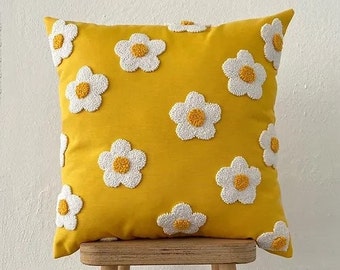 Daisy Punch Embroidery Pillow Cover - Handcrafted Art for Home Decor -  Throw Pillow - Shenay Punch Studio