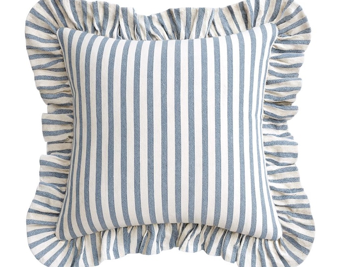Handmade Striped Cotton Pillow Cover – Ruffled Throw Cushion