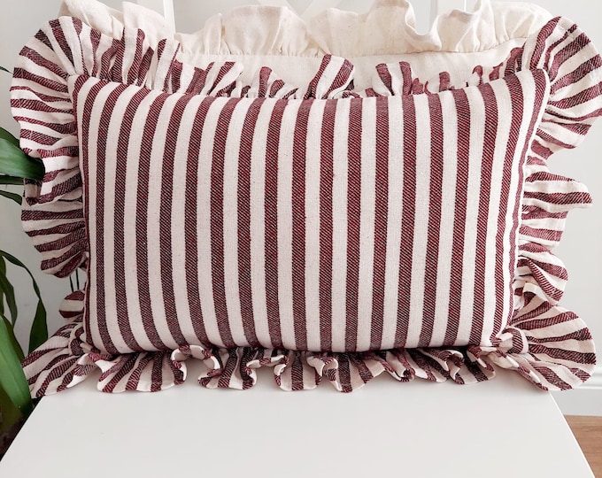 Bohemian Frill Linen Striped Pillow Cover - Different Color Options With Frill Edges - Hello Mello Store