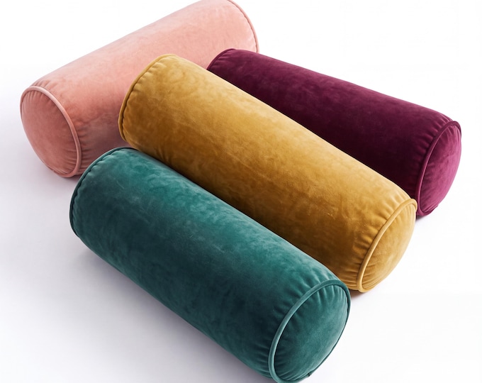Velvet Bolster Pillow - Luxe Round Throw Pillow - Soft Velvet Cushion - Modern Decorative Pillow - Colorful Bolster Cushion