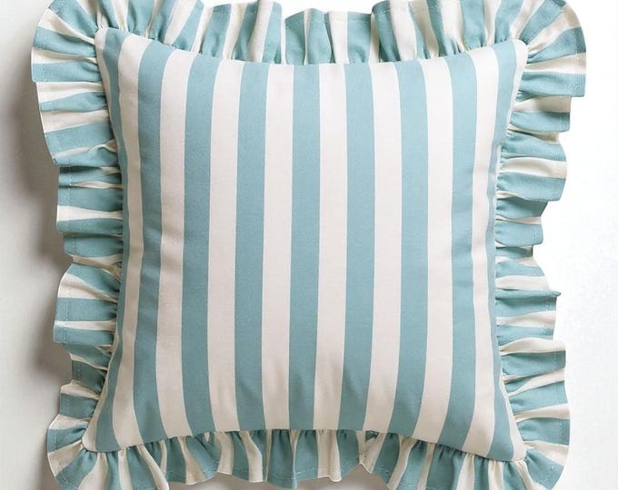 Striped Ruffle Pillow Cover - Ruffle Pillow Cover - Outdoor Pillow - indoor Pillow - Hello Mello Store
