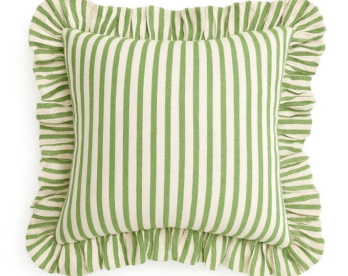 Handmade Striped Cotton Pillow Cover – Ruffled Modern Cushion