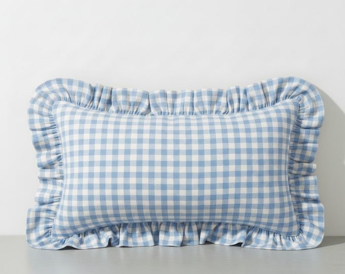Gingham Pillow Cover - Ruffled Gingham Cushion - Cottagecore Farmhouse Decor - Multiple Color Options