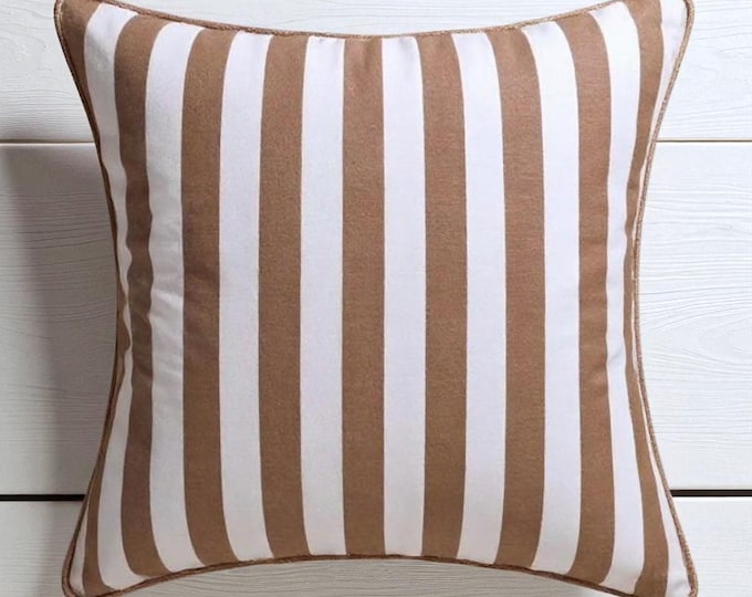 Bohemian Striped Pillow Cover with Piping - Water Repellent Outdoor Decor