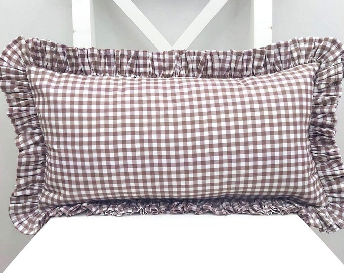 Bohemian Frill Linen Gingham Pillow Cover - Gingham Pillow - Pillow - Color Options With Frill Edges - Hello Mello Store