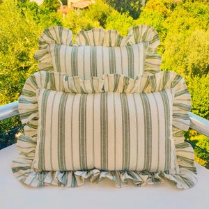 Bohemian Linen Striped Pillow Cover with Frill Edge