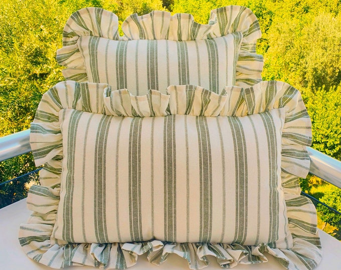 Bohemian Frill Linen Striped Pillow Cover - Different Color Options With Frill Edges - Hello Mello Store