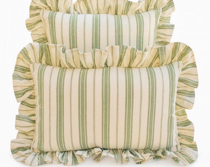 Handmade Striped Cotton Pillow Cover – Ruffled Throw Cushion