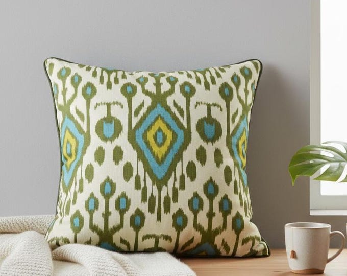 Ikat Cushion Cover | Piping Pillow | Water-Resistant Fabric | Indoor & Outdoor Pillow