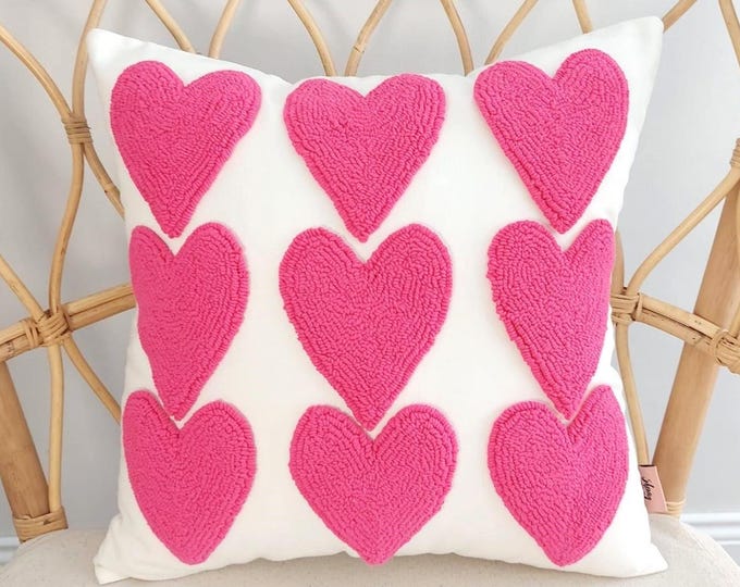 Handmade Pillow Cover - Heart Embroidered Pillow Cover - Lover Gift - Lover Pillow -  " Multiple Color Options" - Hello Mello Store