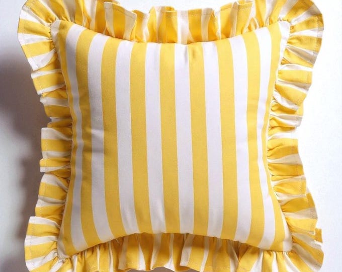 Striped Ruffle Pillow Cover - Ruffle Pillow Cover - Outdoor Pillow - indoor Pillow - Hello Mello Store