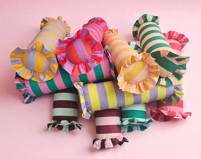 Striped Linen Bolster Pillow Cover - Handmade Ruffled Decor