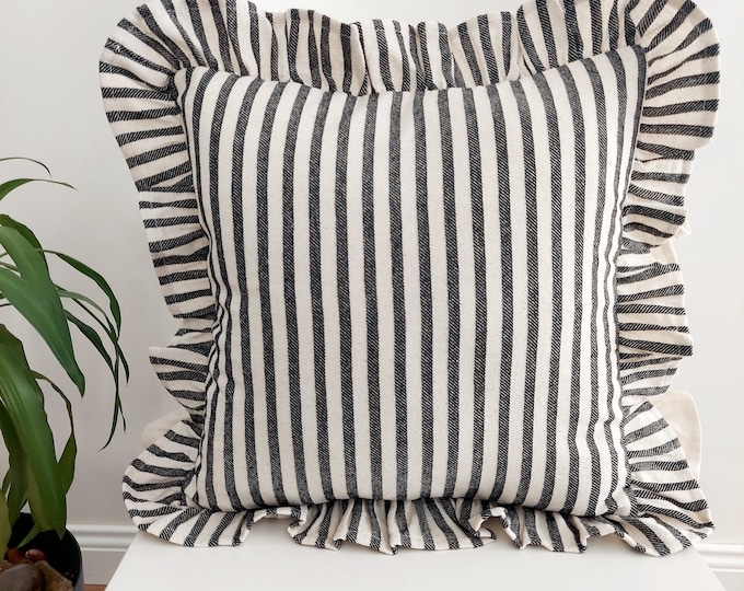 Bohemian Frill Linen Striped Pillow Cover - Different Color Options With Frill Edges - Hello Mello Store