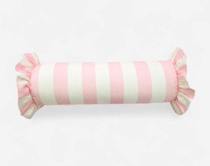 Striped Bolster Pillow Cover with Ruffles - Colorful Handmade Decorative Cushion - Candy Style Decor