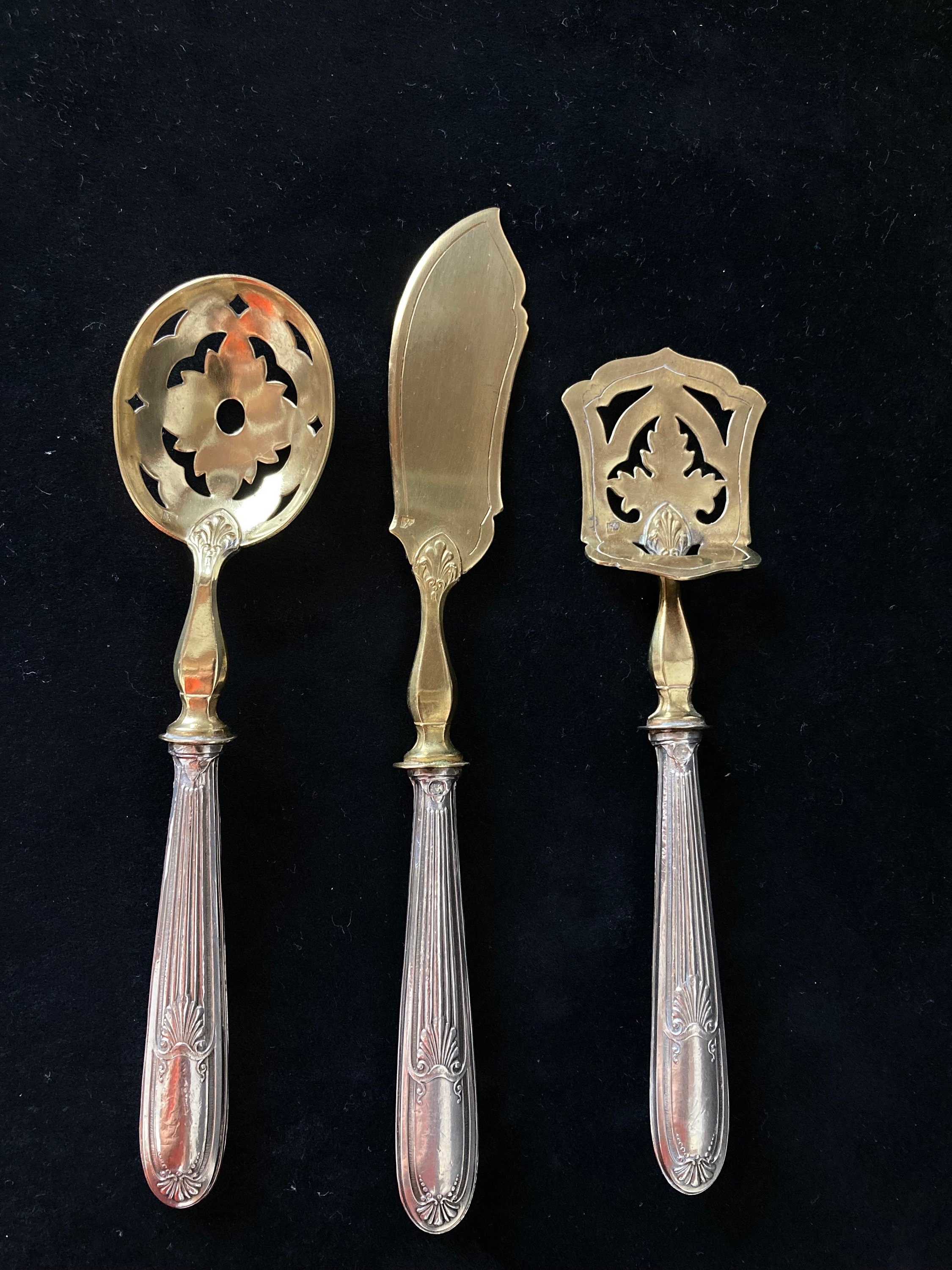 Antique French Sterling Silver Vermeil Serving Set: Circa 1838