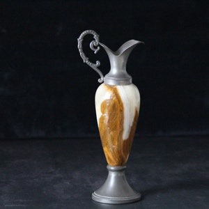Beautiful vintage candlestick made of pewter and onyx, made in Italy, 1960s, Puro Peltro 96 %.