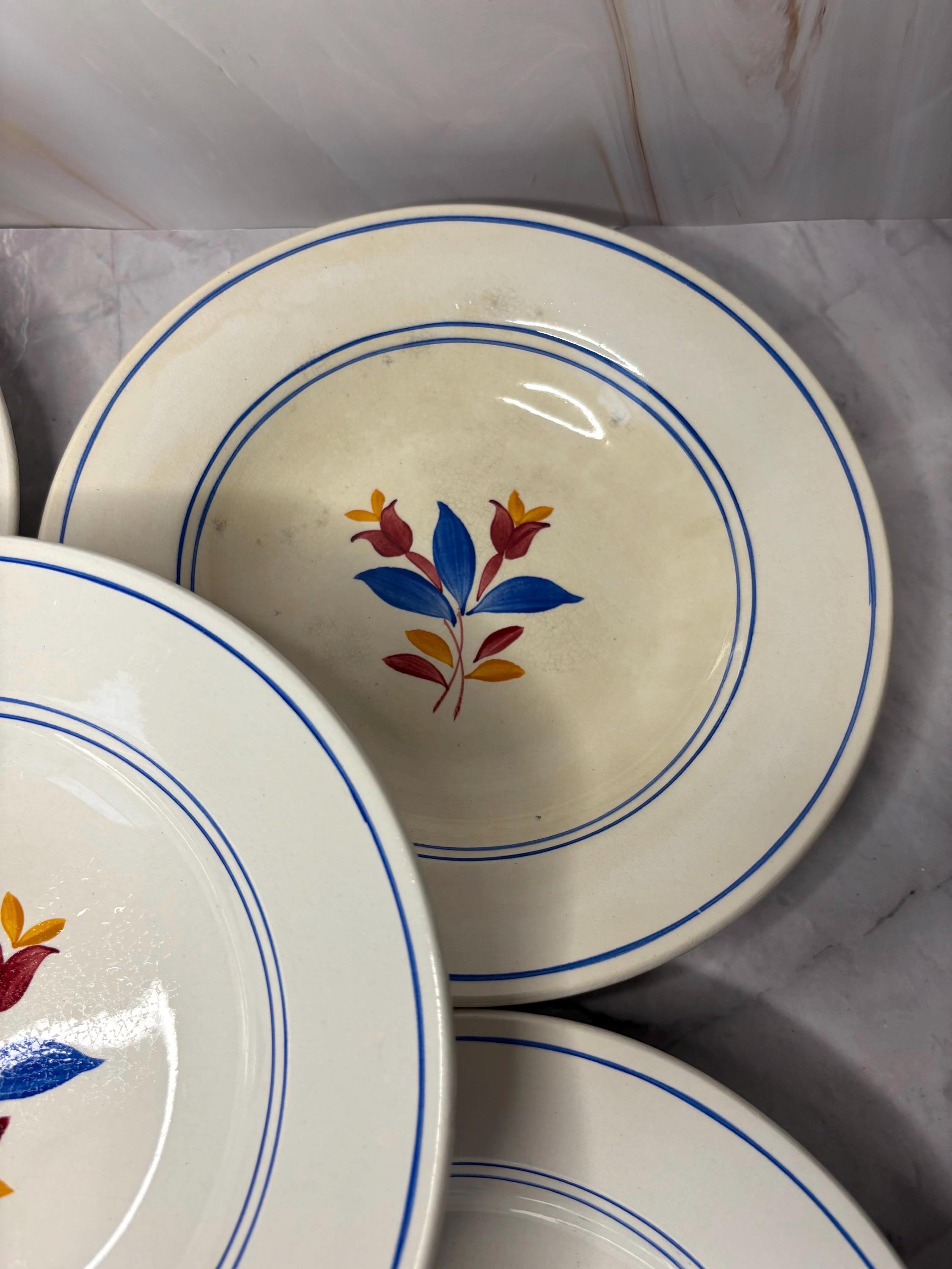 Set of 5 Vintage Gien France Plates: Hand-painted French Floral