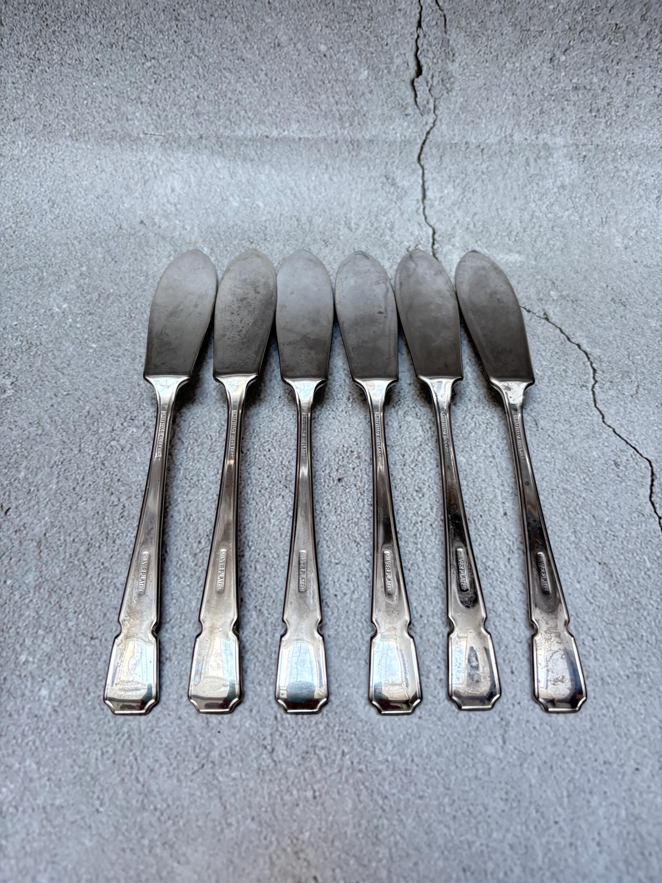 Vintage Silverplate Sheffield England Knives – Set of 6 – Ornate