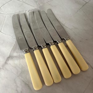 Vintage Sheffield Butter Knives Set: Ivory Handle English Stainless Steel