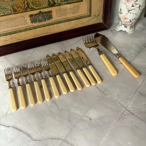 Antike Walker & Hall Fischbesteck Set: Silberplatte EPNS, 14 Teilig Vintage Speiseeis