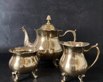 Elegant Vintage EPNS Silver Plated Tea Set Teapot, Creamer, and Sugar Bowl