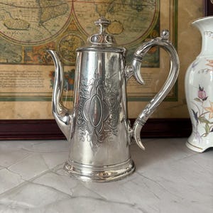 Antique Silver Plated Teapot by W&G | Victorian Coffee Pot Sheffield England | Walker  Gallimore Engraved Tea Pot c.1900
