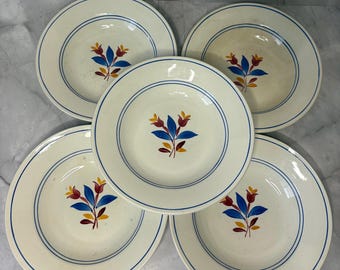 Juego de 5 platos vintage Gien France: loza floral francesa pintada a mano